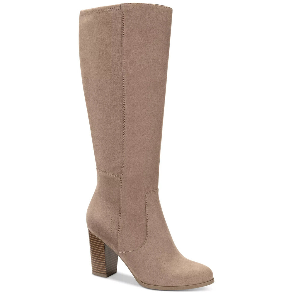Style & Co Addyy Boots Women's 8 Taupe Faux Suede Block Heel Knee High ZOGG1909